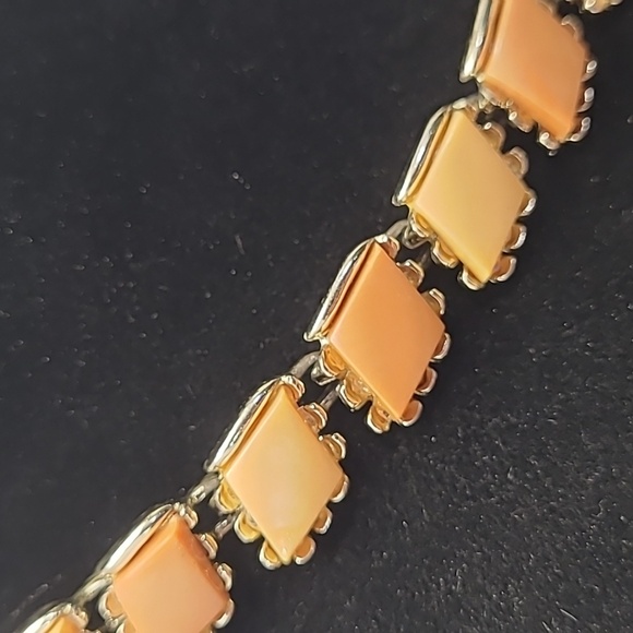 Vintage Charel thermoset necklace choker style with brown/orange square stones - Picture 3 of 5
